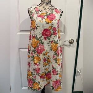Cynthia Rowley Linen Pink and Orange Floral Midi Dress